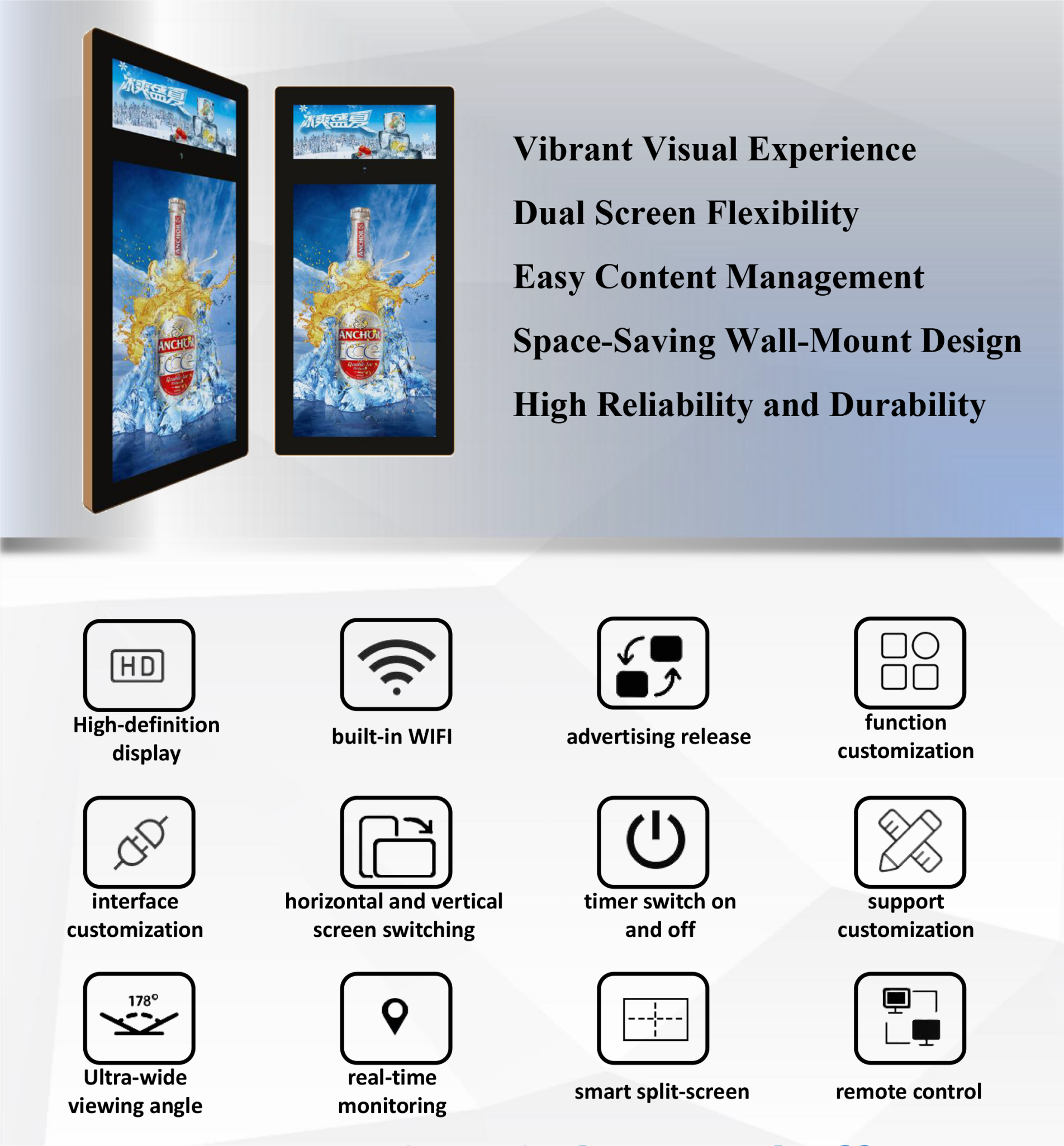Vertical Wall-mount Digital Signage with Dual Screen display