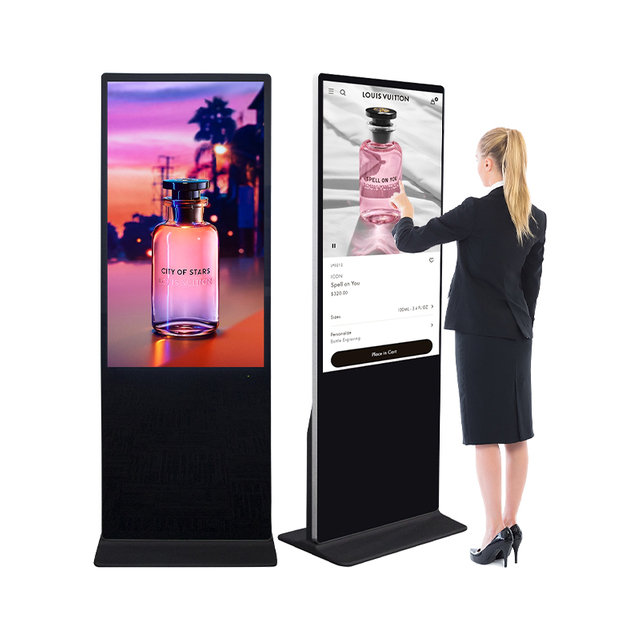 Anti-glare freestanding multi-touch display for shopping malls