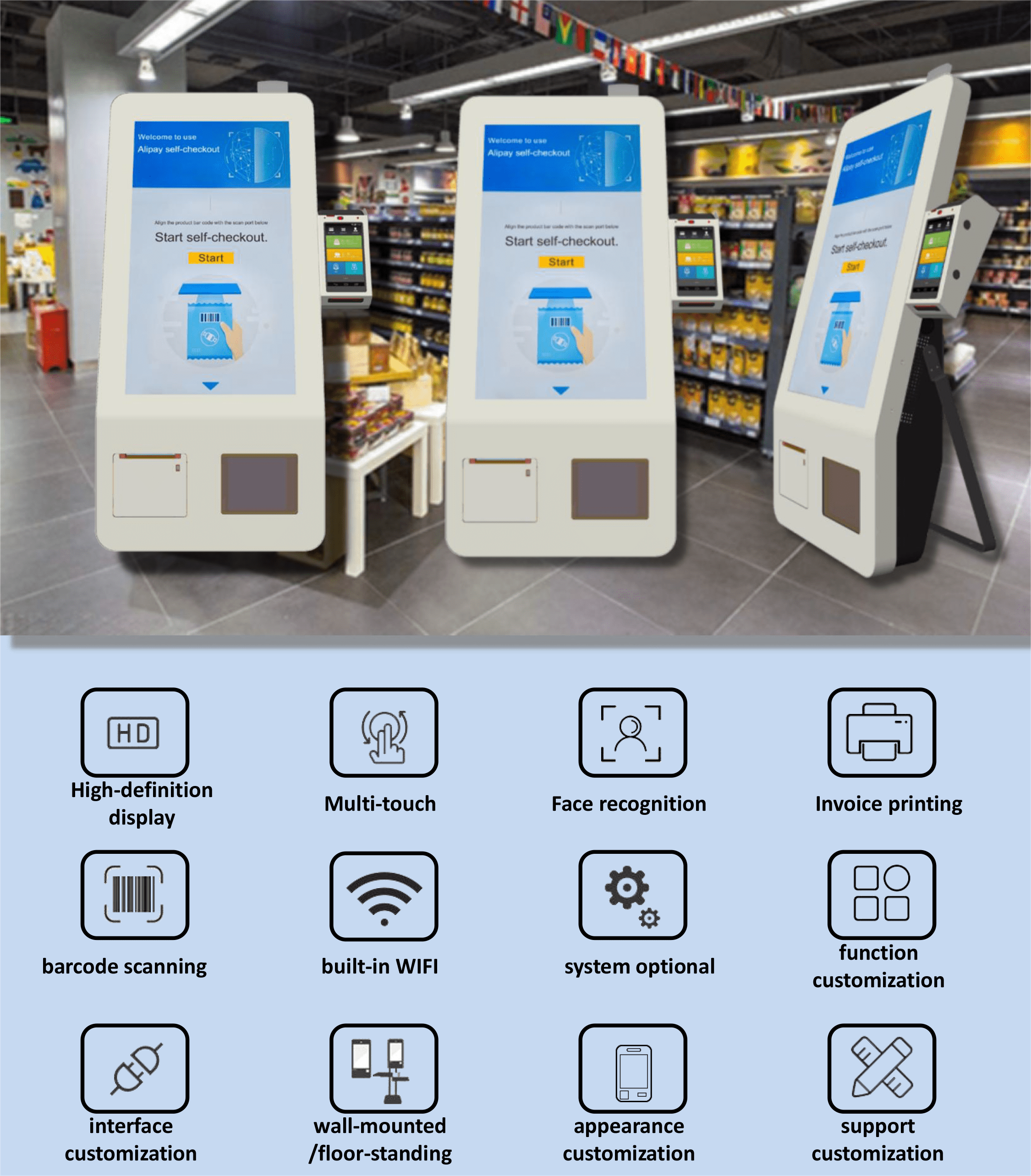 D1 Series Self-service Check Out Kiosk diaplay